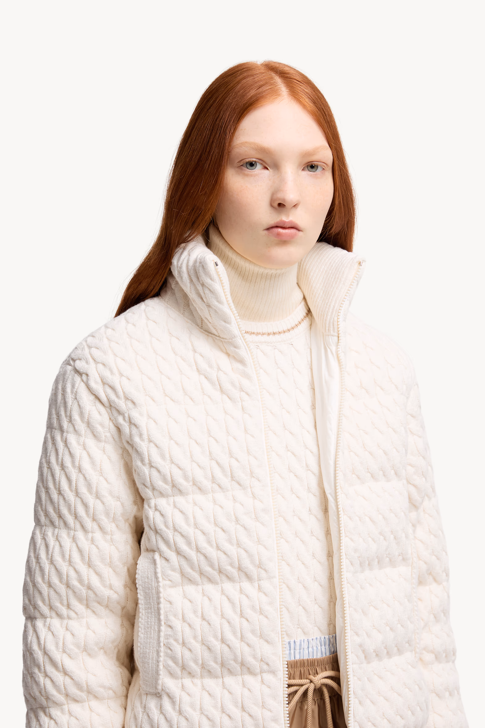 Padded Wool & Cotton Zip-Up Cardigan Women White Moncler 6